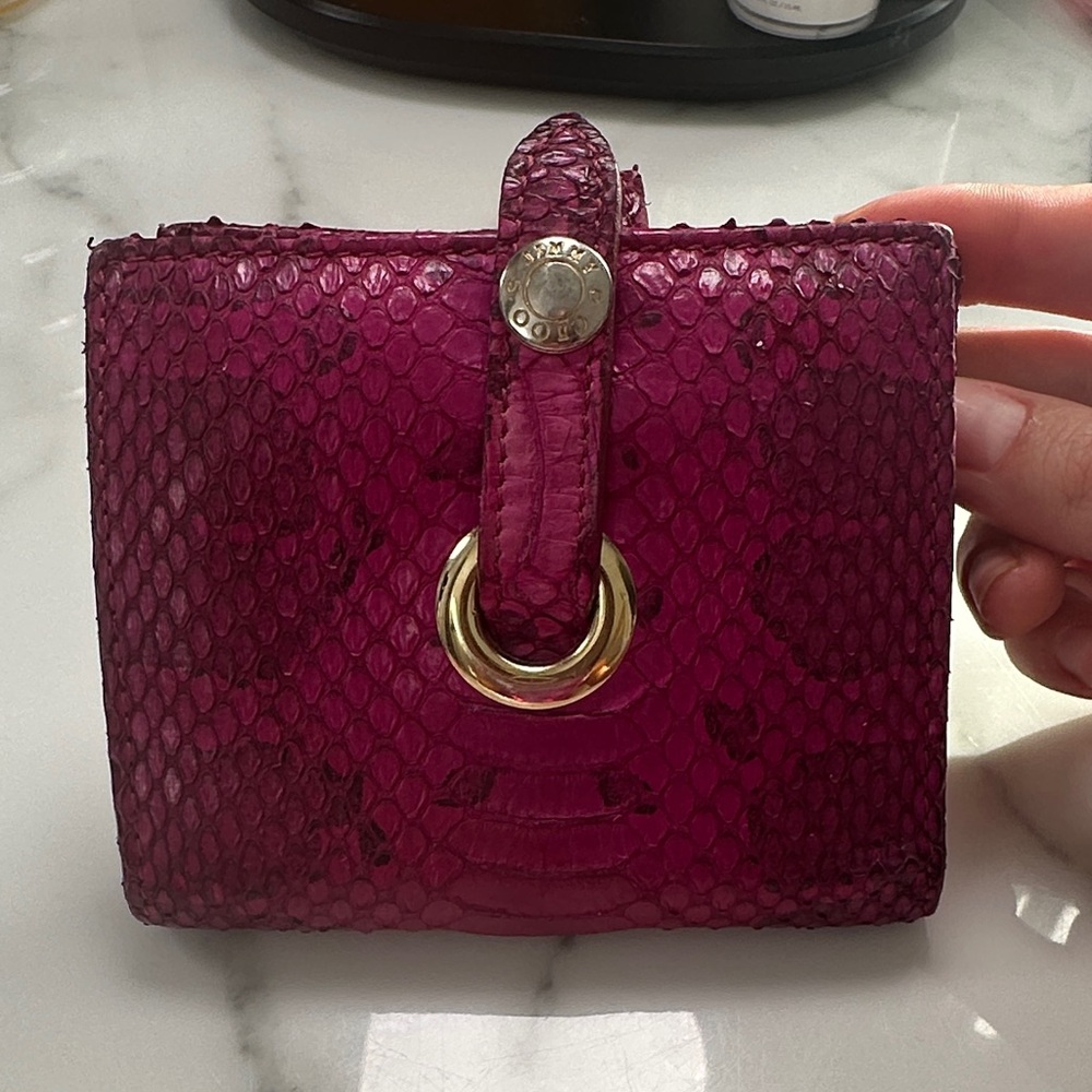 Jimmy Choo Fuchsia Snakeskin Wallet with Gold Hardware